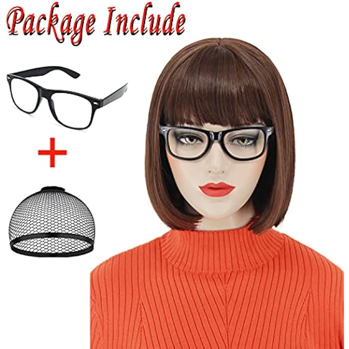 DILLARDS Ruina Brown Velma Wig Short Brown Wigs For Velma Costume Women Girls Straight Brown Bob Wig With Bangs Natural Cute Wigs For Daily Costume Party R021Br - Image 4